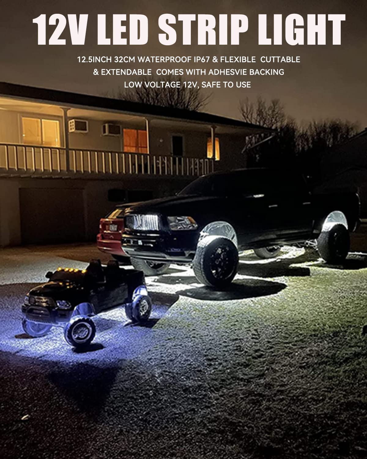 Keiurot 12V Led Light Strip 32Cm Waterproof White Led Strip Lights For Cars Motorcycles Golf Cart Interior & Exterior Marine Boa